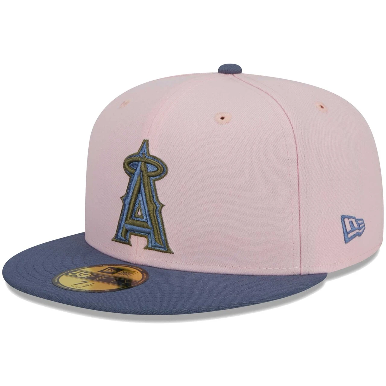 Men's Los Angeles Angels New Era Pink/Blue Olive Undervisor 59FIFTY Fitted Hat - Image 3