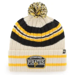 Men's Pittsburgh Pirates '47 Natural Home Patch Cuffed Knit Hat With Pom