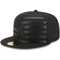 Men's Los Angeles Angels New Era Black Tonal Flag 59FIFTY Fitted Hat