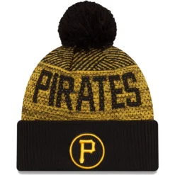 Men's Pittsburgh Pirates New Era Black Authentic Collection Sport Cuffed Knit Hat With Pom