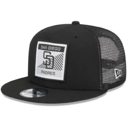 Men's San Diego Padres New Era Black Scratch Squared Trucker 9FIFTY Snapback Hat