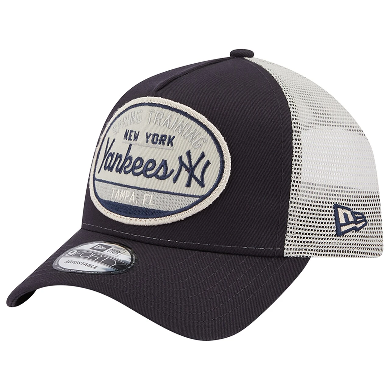 Men's New York Yankees New Era Navy 2023 Spring Training Patch A-Frame Trucker 9FORTY Snapback Hat