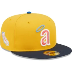 Men's California Angels, Los Angeles Angels New Era Gold/Navy Cooperstown Collection State Logo Azure Undervisor 59FIFTY Fitted Hat