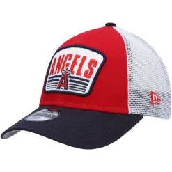 Youth Los Angeles Angels New Era Red/Navy Patch Trucker 9FORTY Snapback Hat