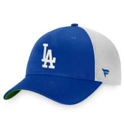 Men's Los Angeles Dodgers Fanatics Branded Royal/White First World Series Patch Team Trucker Snapback Hat