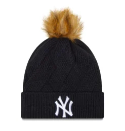 Women's New York Yankees New Era Navy Snowy Cuffed Knit Hat With Pom